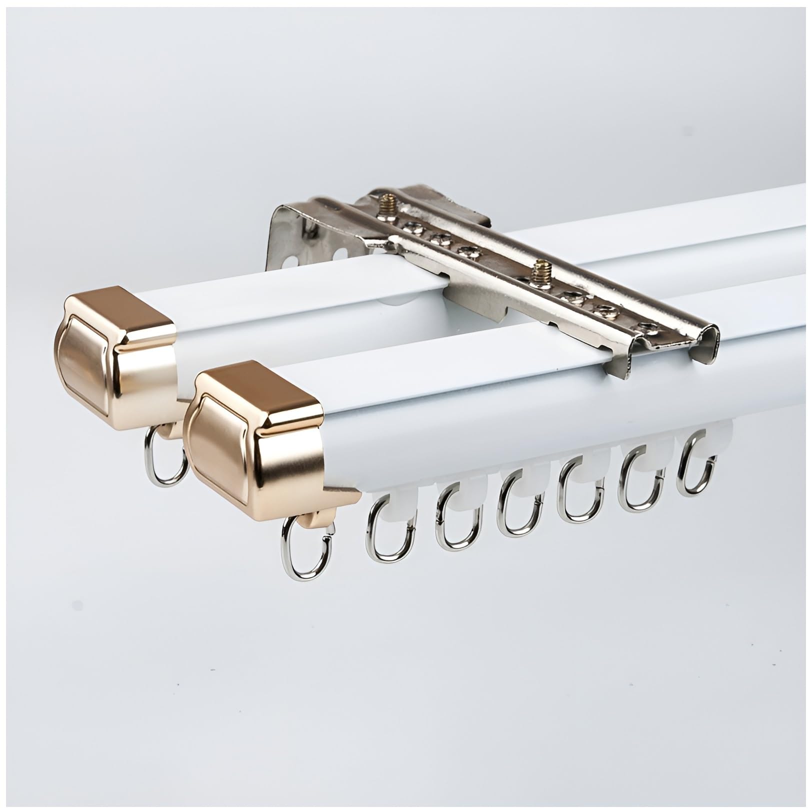 Aluminiowy system podwójnych gąsienic - uchwyt ścienny/sufitowy do salonu, sypialni, kabiny prysznicowej - 4,0 m (13,1 ft) białe pręty i szyny