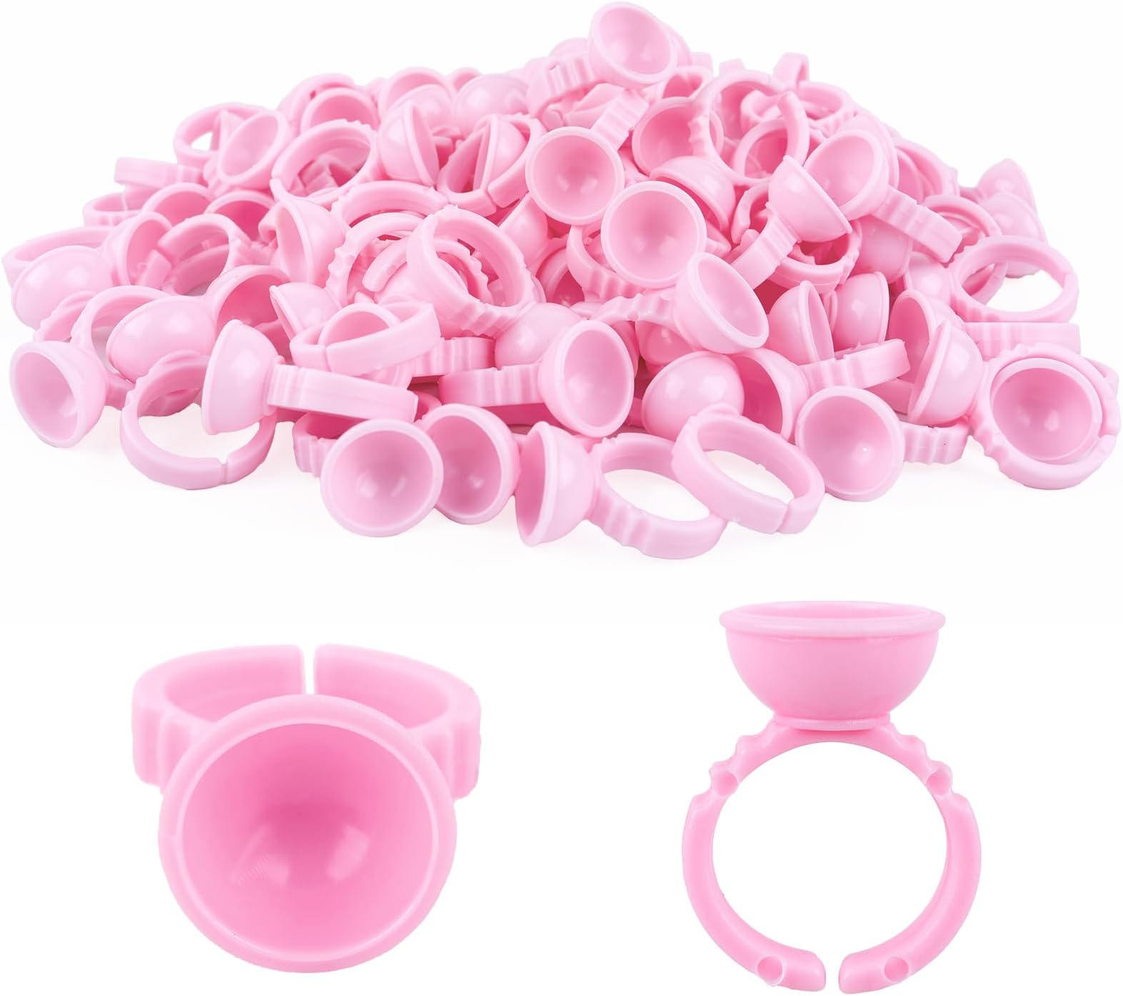 G2PLUS 100PCS Pink Disposable Plastic Nail Art Tattoo Glue Rings Holder Eyelash Extension Rings Adhesive Pigment Holders Finger Hand Beauty Tools (Pink)