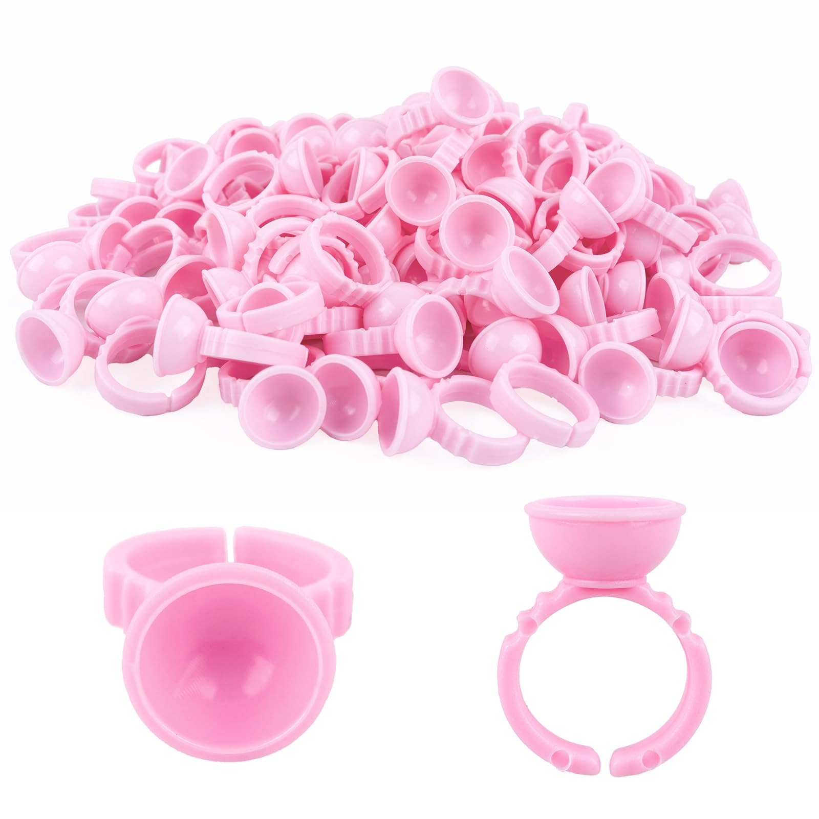G2PLUS 100PCS Pink Disposable Plastic Nail Art Tattoo Glue Rings Holder Eyelash Extension Rings Adhesive Pigment Holders Finger Hand Beauty Tools (Pink)