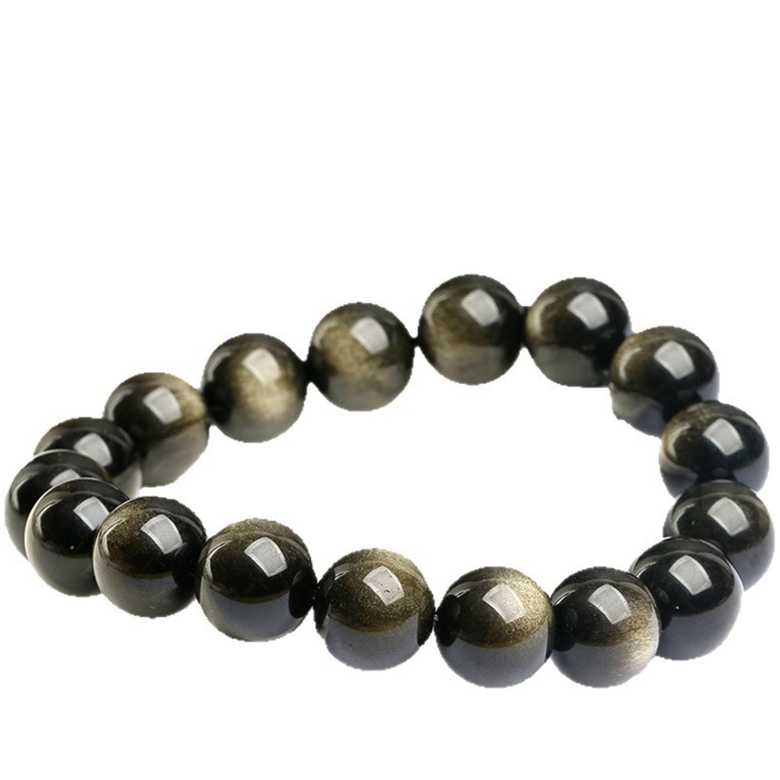 Braccialetti da Donna in Ossidiana Nera Ricchezza, prosperità, abbondanza, Braccialetto con Perline di Pietra, Braccialetto Elasticizzato, Umore Spirituale, Protezione energetica,12MM