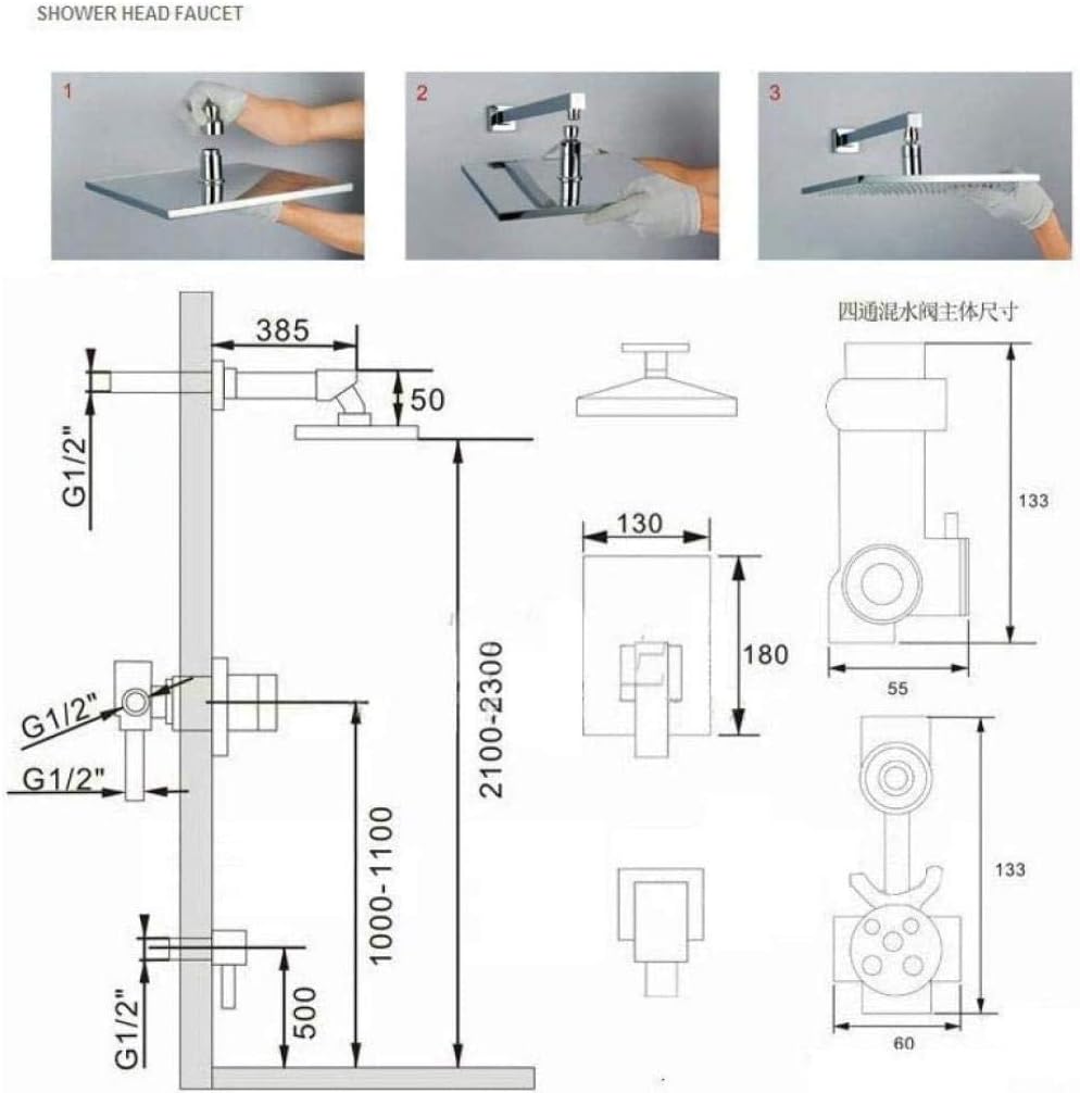 Bathroom Shower Faucet Kit 12 Inch Shower Head Luxury Wall Mounted Luxury Square Shower Set