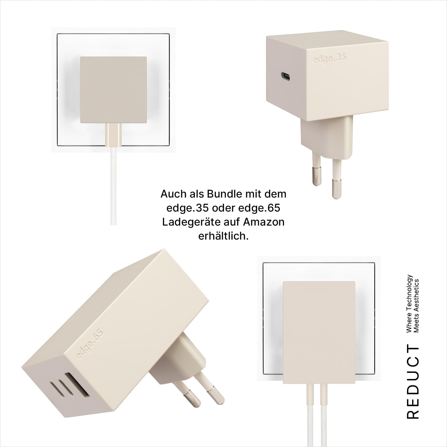 Reduct® Edge.65 USB-Ladegerät, 65W, Schnellladegerät, mehrfach USB-Anschlüsse (2xUSB-C + 1xUSB-A), Zertifiziert und gefertigt nach höchsten Standards