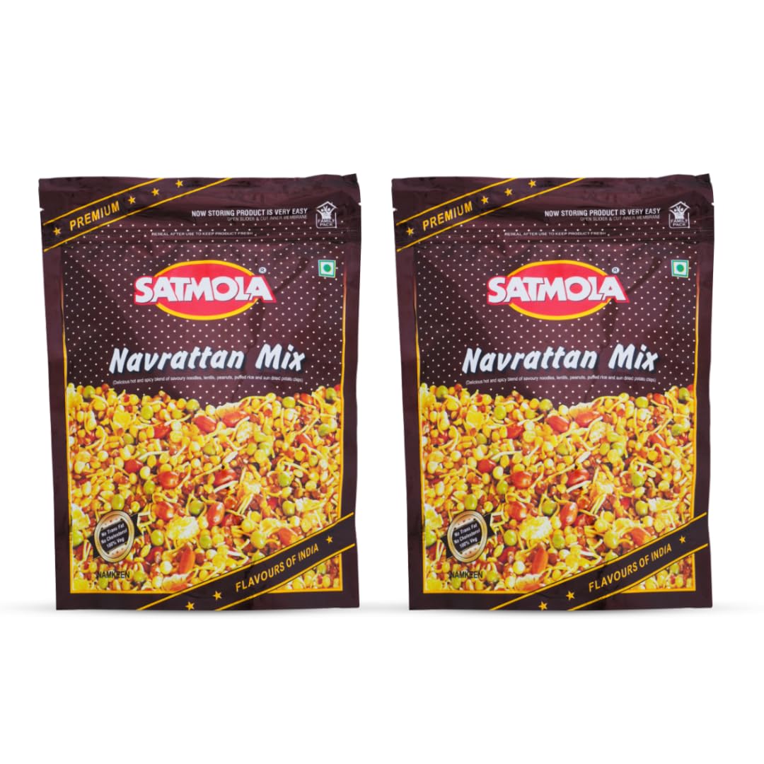 Satmola Navrattan Mixture - A Perfect Blend of Flavors Classic Crunch | All Time Favourite Ready to Eat Namkeen | No trans Fat and No Cholestrol | 100% Veg |Crispy & Light Snacks - Each 380g (Pack of 2)-image-1