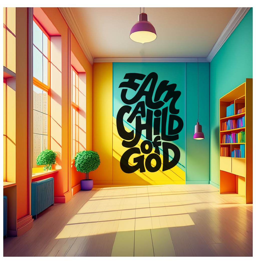 Large - I Am a Child of God Wall Decal for Church, Christian Schools, Youth Centers, Hospitals, Faith Based Wall Art, Durable Vinyl - Black 36” Wide x 53” Tall (Vinyl Decal)