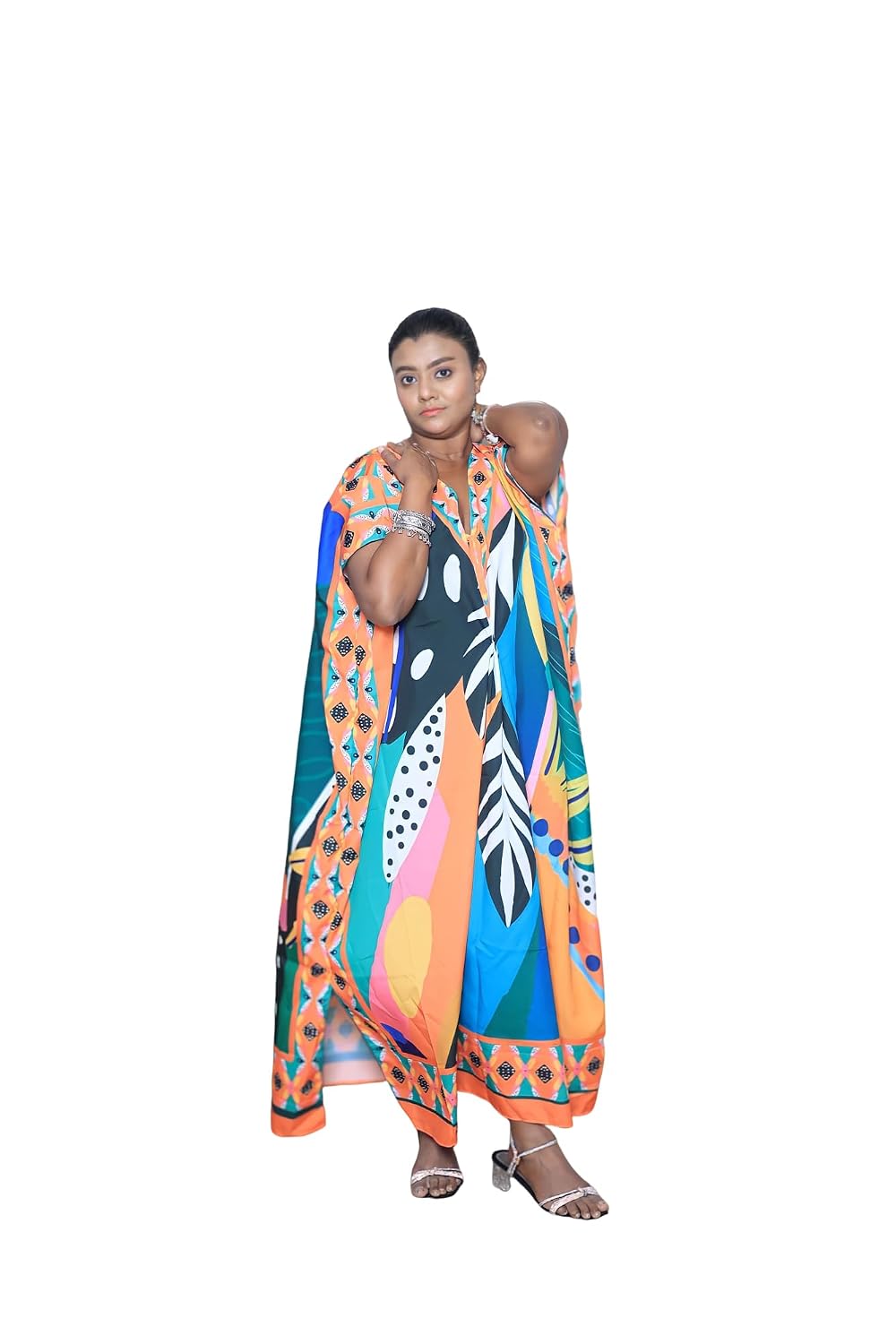 CURVSHAPE Women’s Round Crepe Printed Kaftan Maxi Dress – Free Size Comfortable Lounge Wear Multicolour 223 - Review, Price and Buying Guide