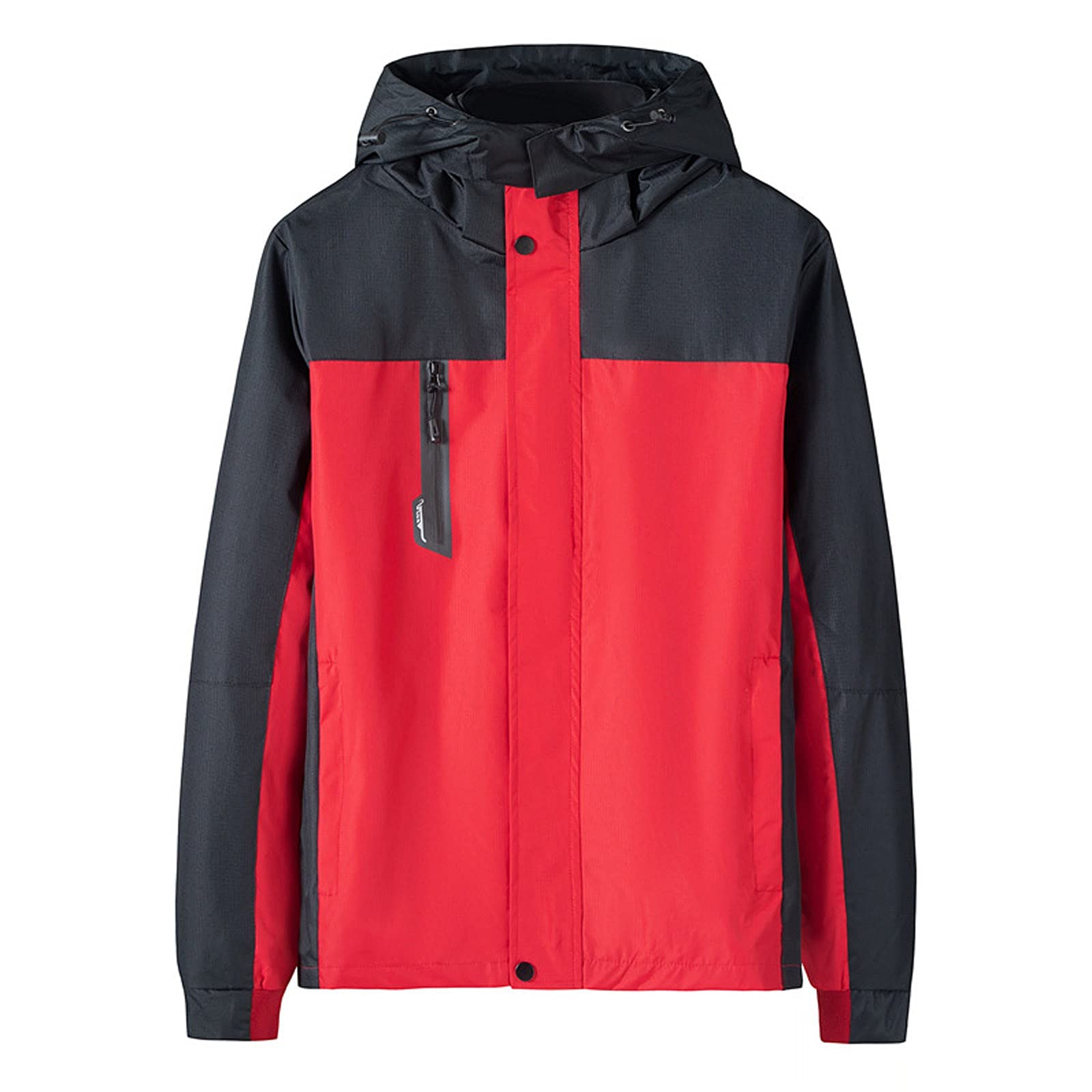 Giacca impermeabile da uomo, antivento, leggera, da trekking, con cappuccio, traspirante, con cerniera, giacca sportiva per autunno e primavera, giacca da trekking isolante, Rosso, XXXL