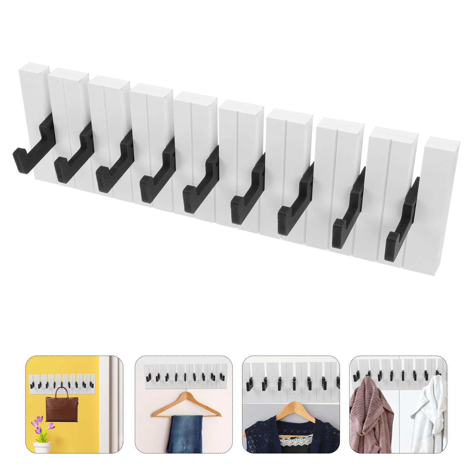 Nordische Wandgarderobe Piano Hakenleiste aus Dichteplatte 48cm mit 9 Dekorativen Kleiderhaken für Schlafzimmer und Kinderzimmer
