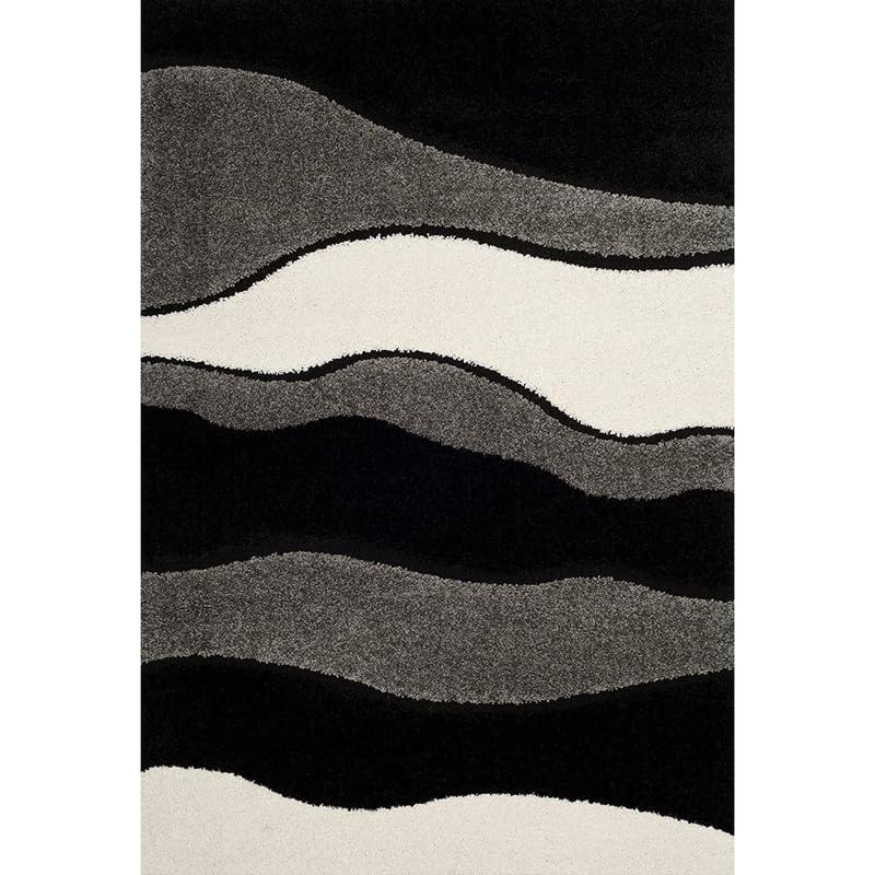 Image of SAGON Anti-Skid Shaggy Carpet Rug for Home | Ultra-Soft Plush Floor Mat for Living Room & Bedroom | Non-Slip, High-Density, Cozy Luxury Decor| 5 x 7 Feet Gray Wave