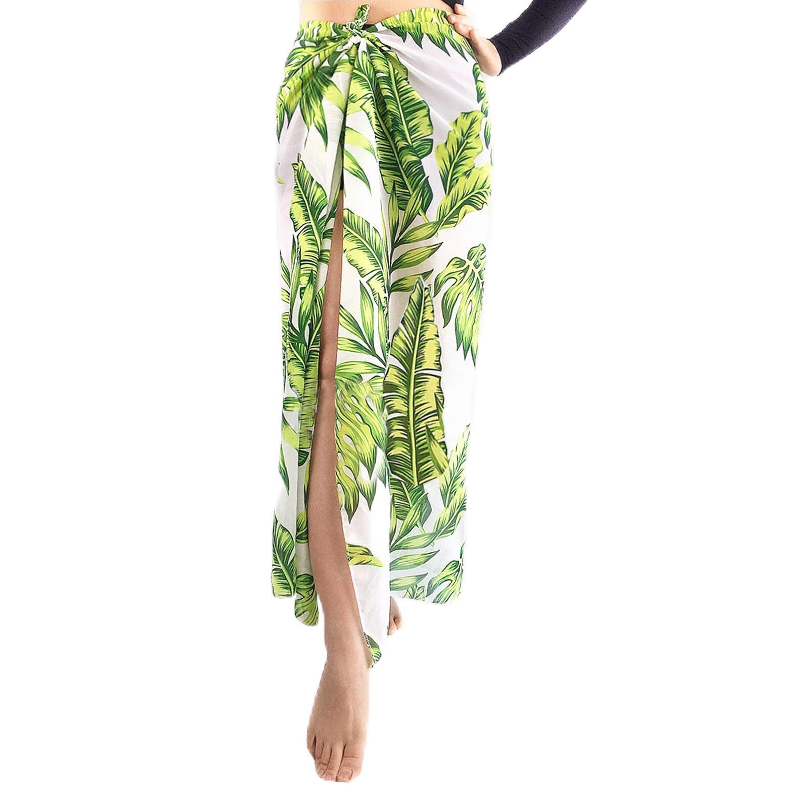 Sarongs for Women Beachwear, Long Beach Wrap Leaf Printed Bikini Sarong Wrap Chiffon Bikini Coverup Skirt Swim for Travel Swimming Summer Holiday Beach Pool