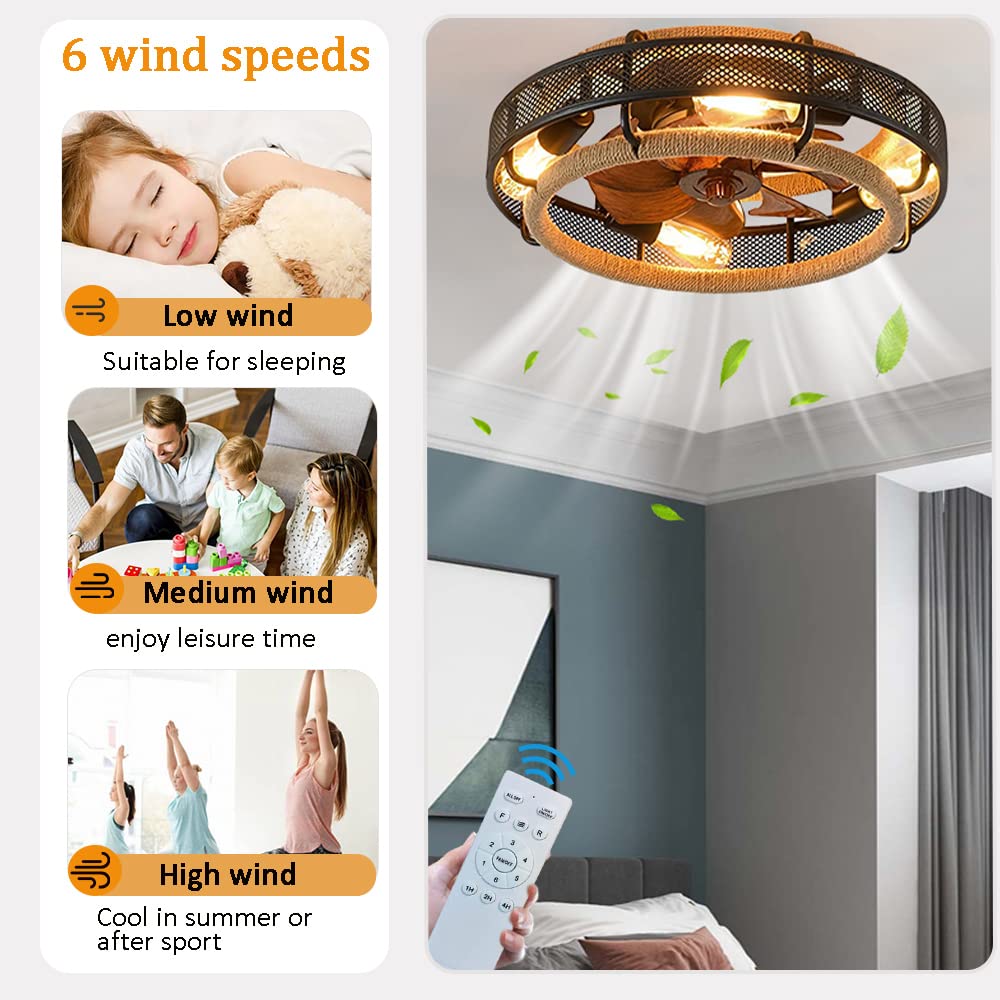KZT Ventilateurs de Plafond avec Lumière et Télécommande Lampe de Ventilateur E27 Vintage Fan Plafonnier Métal Cage Lustre de Ventilateur Silencieux Industriel pour Chambre Salon Fan Lustre Éclairage