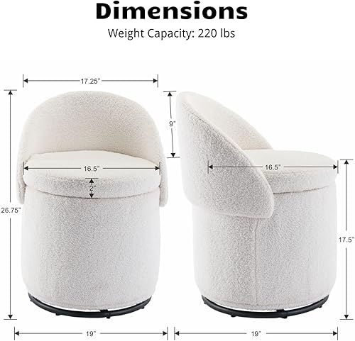 Miniatura 2 de HEAH-YO Taburete de maquillaje moderno con almacenamiento, taburete otomano giratorio con respaldo plegable, taburete de maquillaje de tela de lana