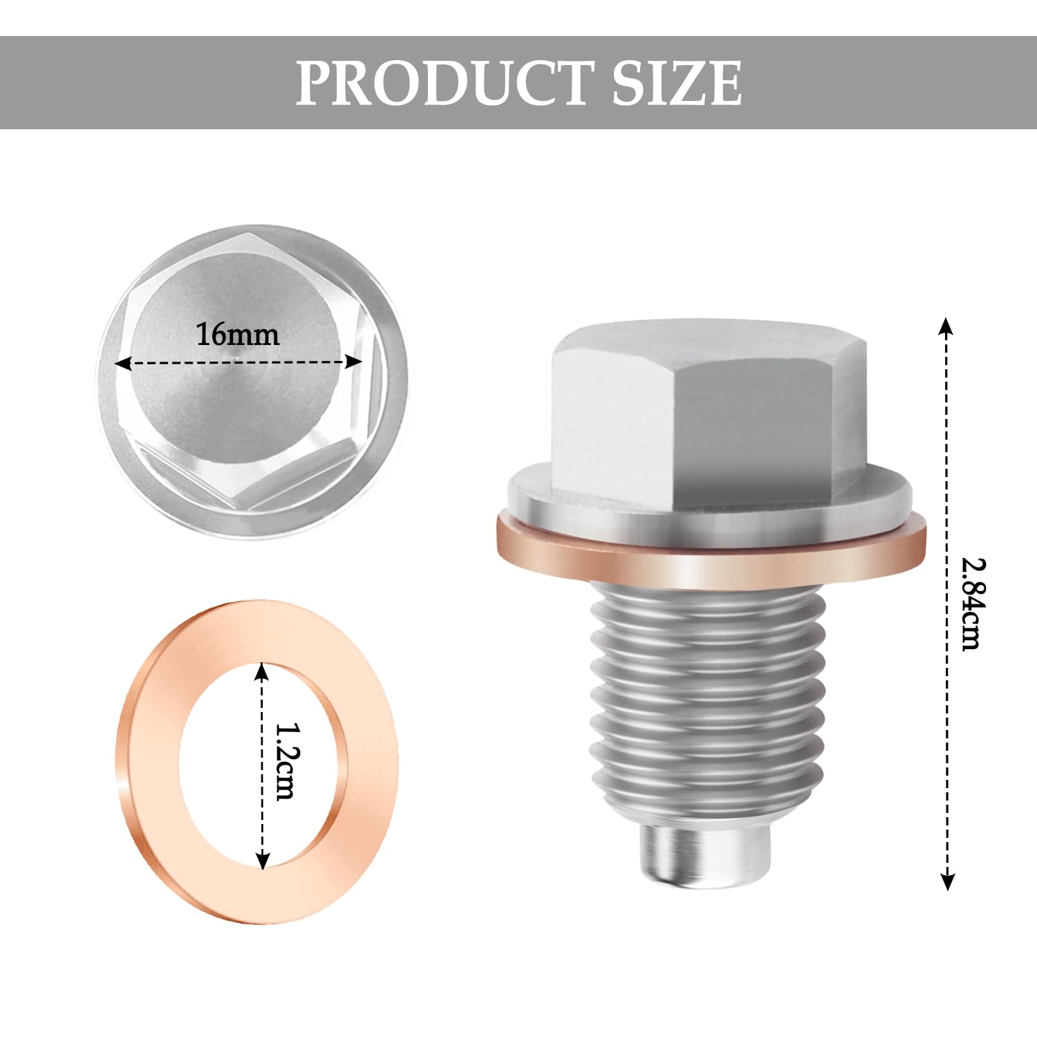 Tappo Coppa Olio Motore Magnetico M12x1.5 con 5 Rondella Tappo Scarico Olio,OEM#58030021000 Tappo Scarico Olio Motor e Guarnizioni,Compatibile con BMW Mercedes-Benz Honda (M12x1.5)