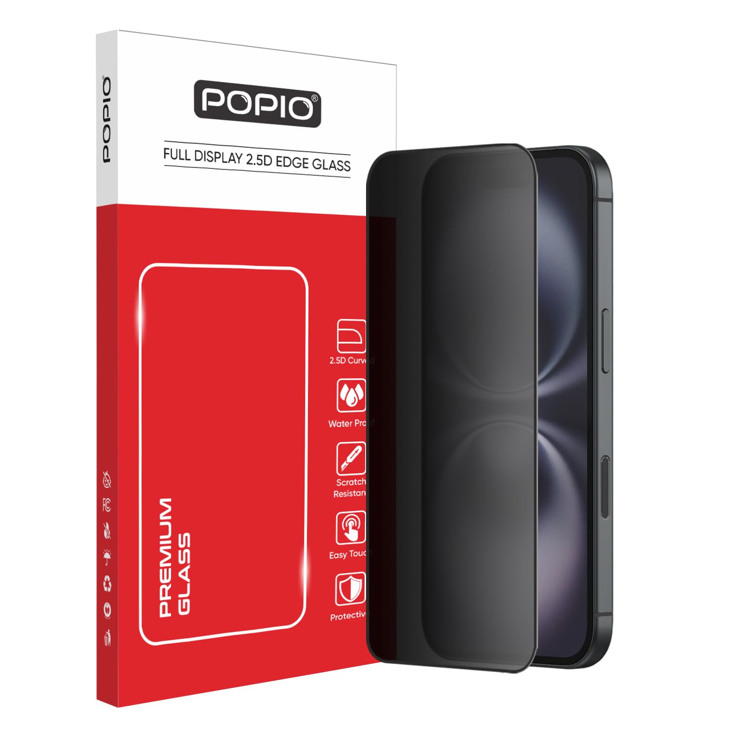 POPIO Privacy Tempered Glass Compatible for iPhone 16 (Black) Edge to Edge Coverage with Easy Installation kit, Anti-Spy Tempered Glass Privacy Screen Protector