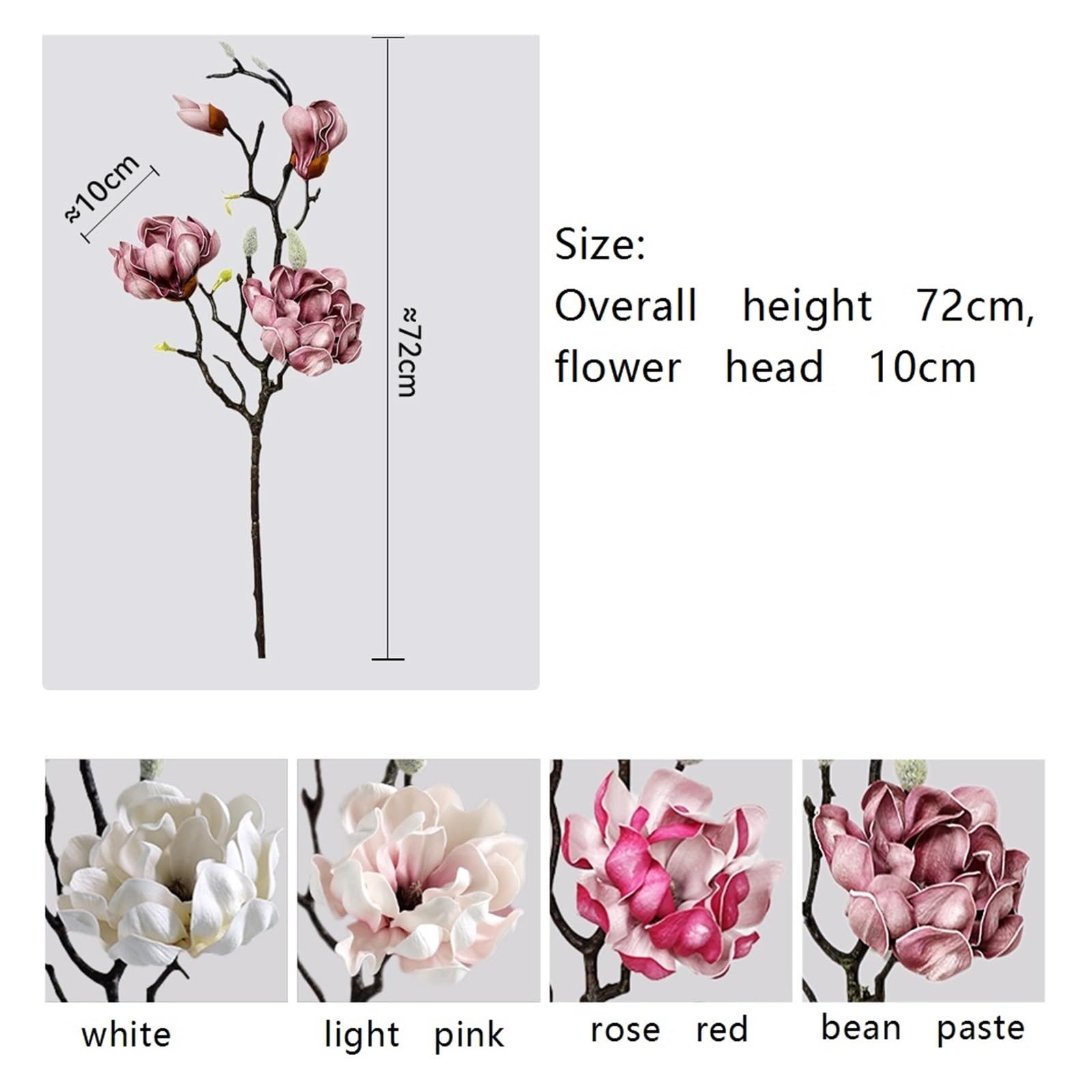 2 Stück künstliche Magnolienblütenzweige aus Latex, die Sich echt anfühlen, Yulan Magnolienstiel for Hochzeit, Zuhause, Blumendeko Kunstblumen(Blanc)