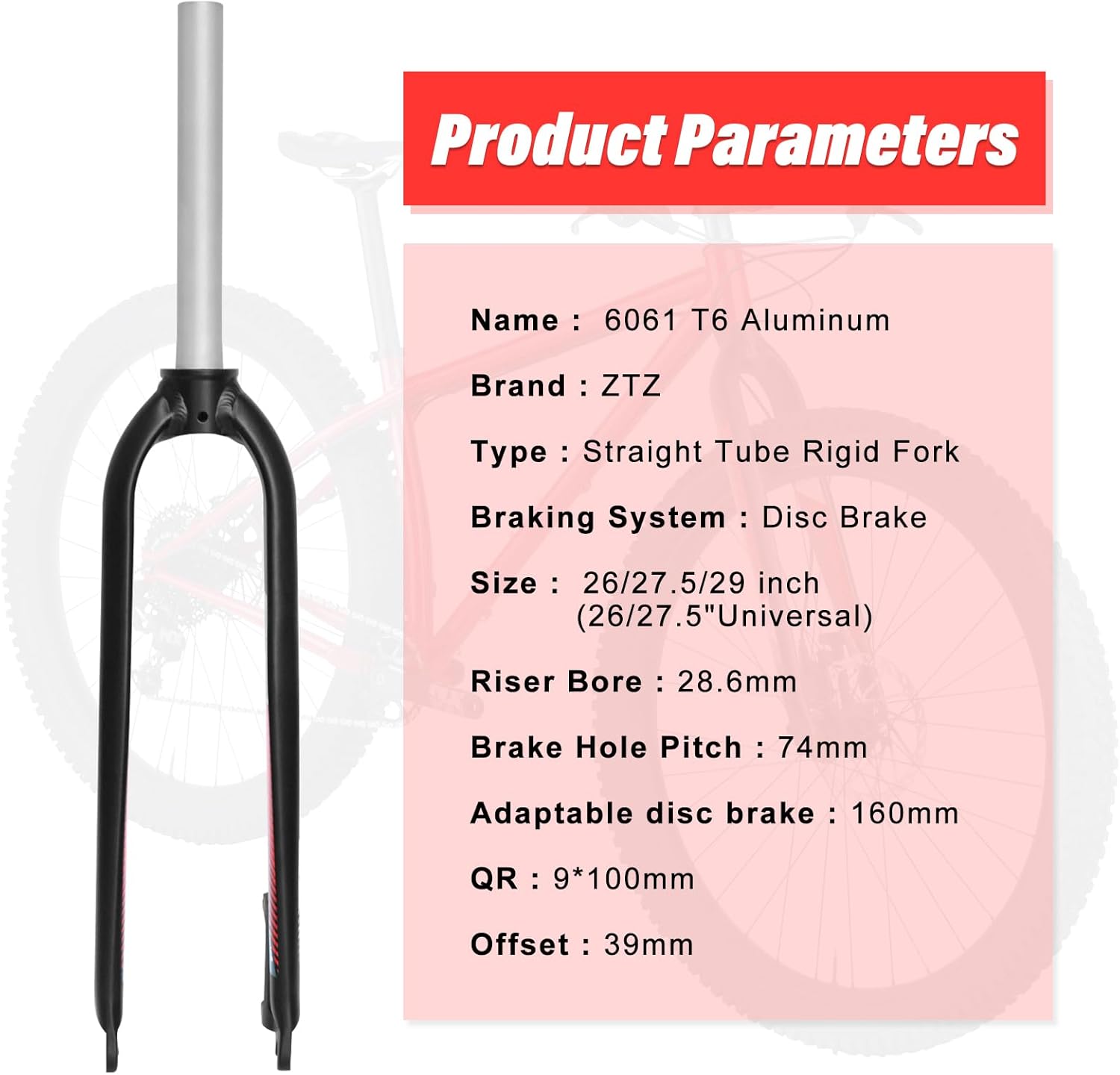 26/27.5/29 inch Mountain Bike Rigid Forks, Rigid Disc Brake MTB Fork, 1-1/8" Threadless Straight Steerer Superlight Mountain Bike Rigid Front Fork Aluminum Alloy 9mm QR Bicycle Fork