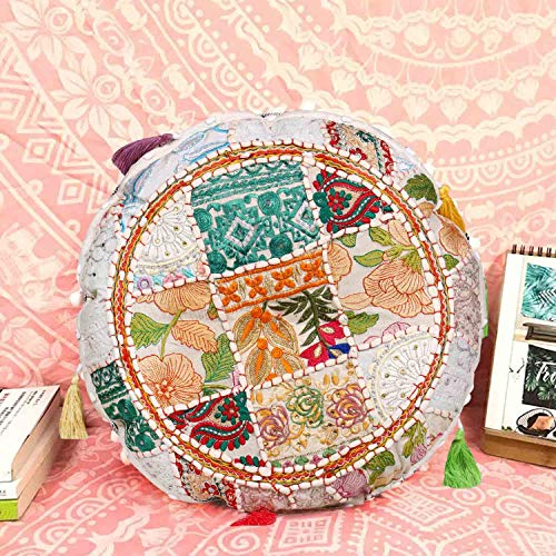 Casa Moro Patchwork Yogakissen Lali Beige Ø 40cm x Höhe 10cm rund mit Füllung | Indisches Sitzkissen Boho Style… – Bild 5