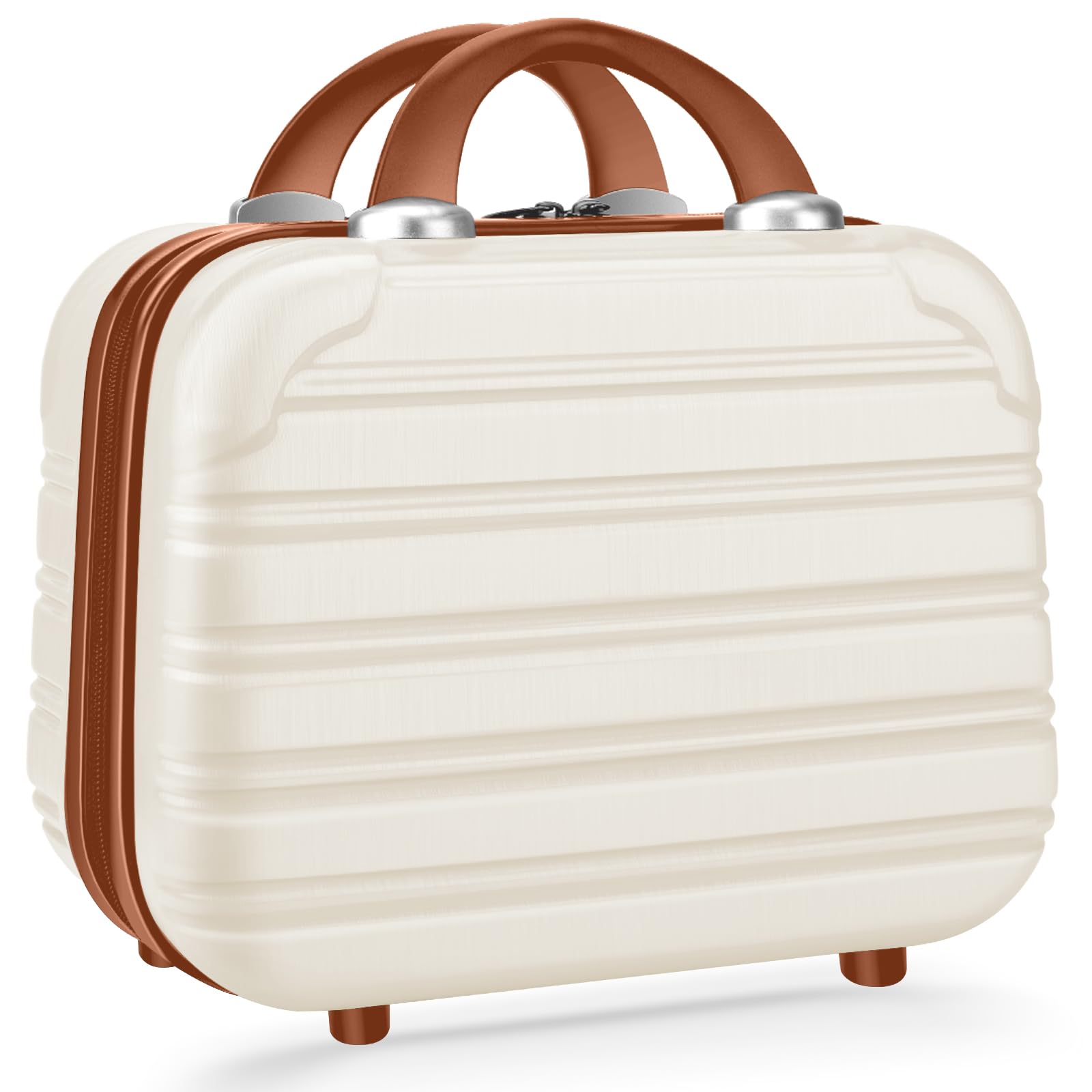 JZRTravel 14 inch Hard Shell Makeup Train Case Portable PC ABS Mini Suitcase for Organizer Cosmetics Makeup Brushes Toiletry Beige
