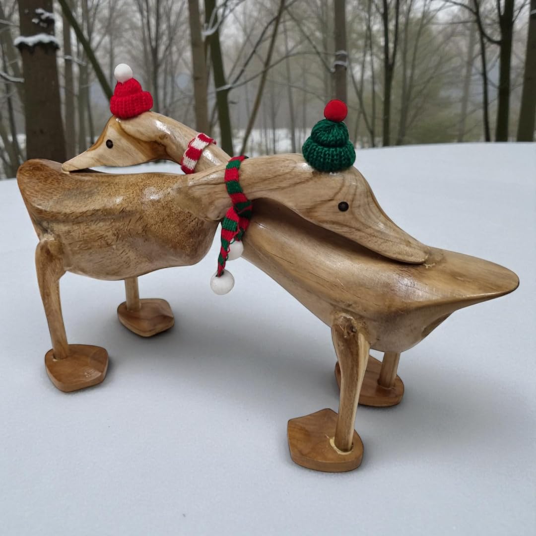 Canards en bois faits main : déco hivernale chic en bambou naturel