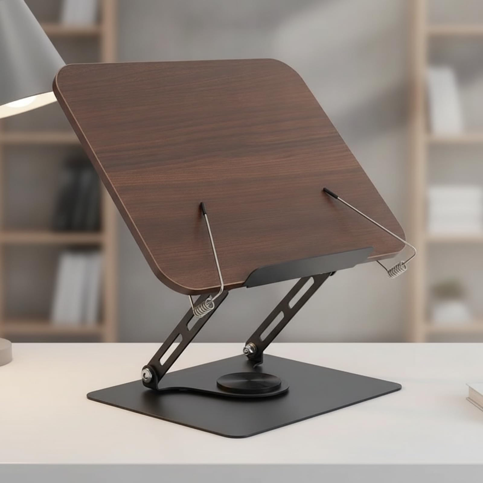 Leseständer mit schwerem Fuß höhenverstellbar drehbarer buchhalter ergonomisch dokumentenhalter für Schüler, Büro, Drehbare Acryl-Holzsockel-Halterung
