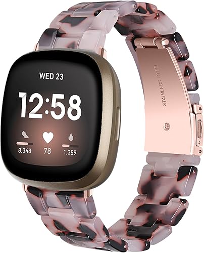 Miimall Compatible con Fitbit Versa 3Sense, bandas de resina para mujeres y hombres, correa de repuesto de acero inoxidable súper ligera para Fitbit