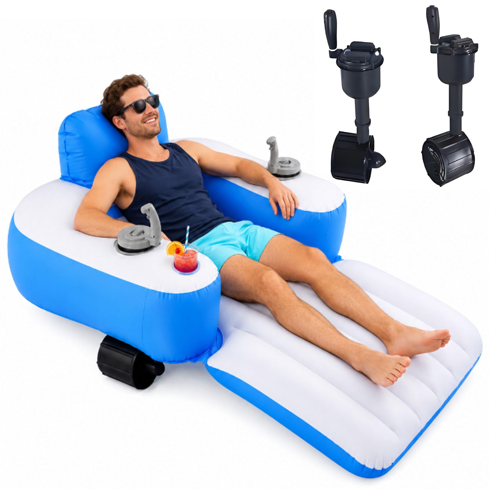smafoseedding River Run Tube Electric Inflatable Pool Lounger, 50w Motorized Pool Float With 360° Steering, 2600mah, Cup Holder, Comfortable Backrest, For Lazy & Pool & Sea River