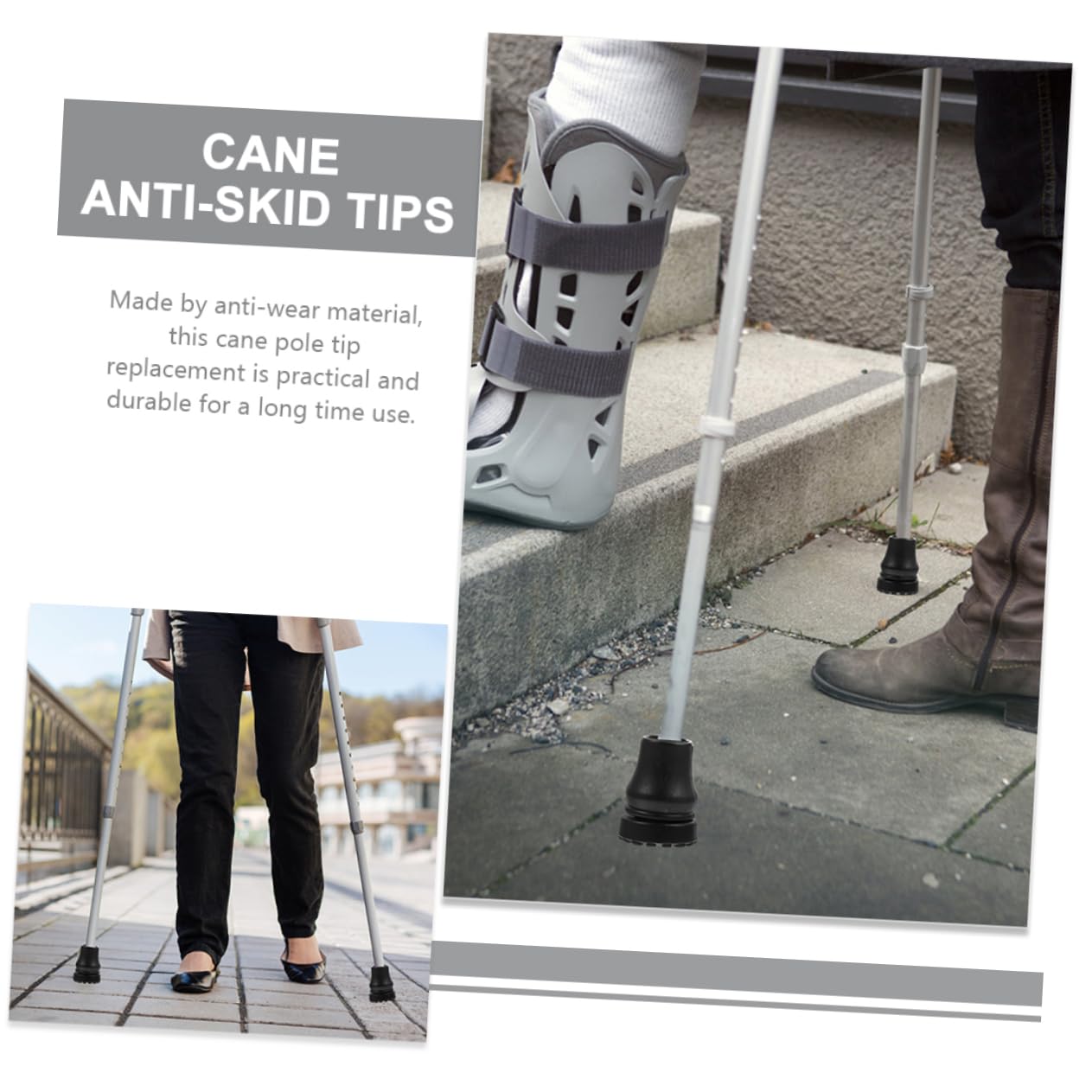 BEBEMOKO Walk Confidence: 4 Pack Cane Tips Skid-Resistant Walking Stick Tips for Enhanced Stability on Wet and Rough Surfaces