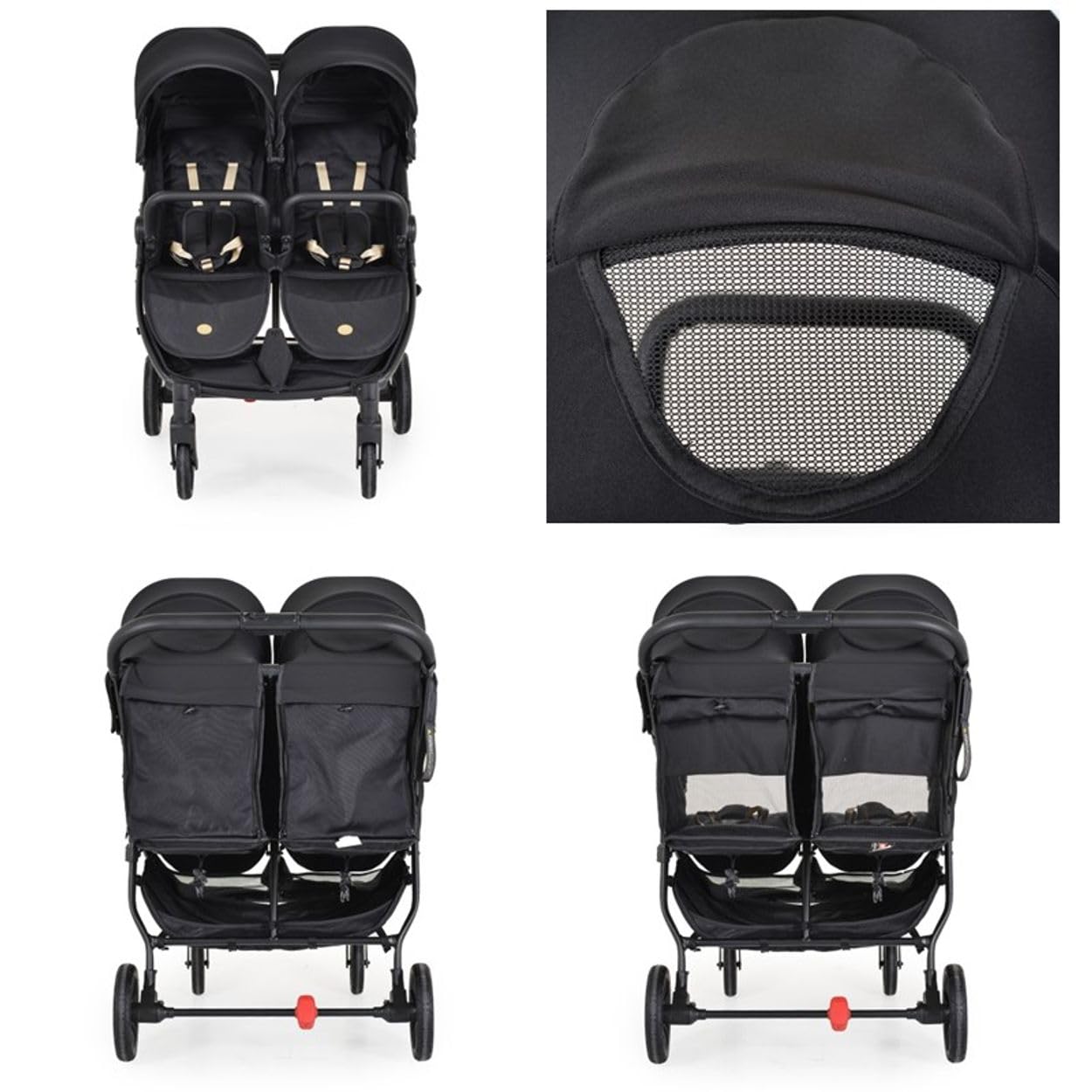 Cangaroo poussette jumelle 2Gether, couvre-pieds, cadre aluminium, pliable, coloris:noires