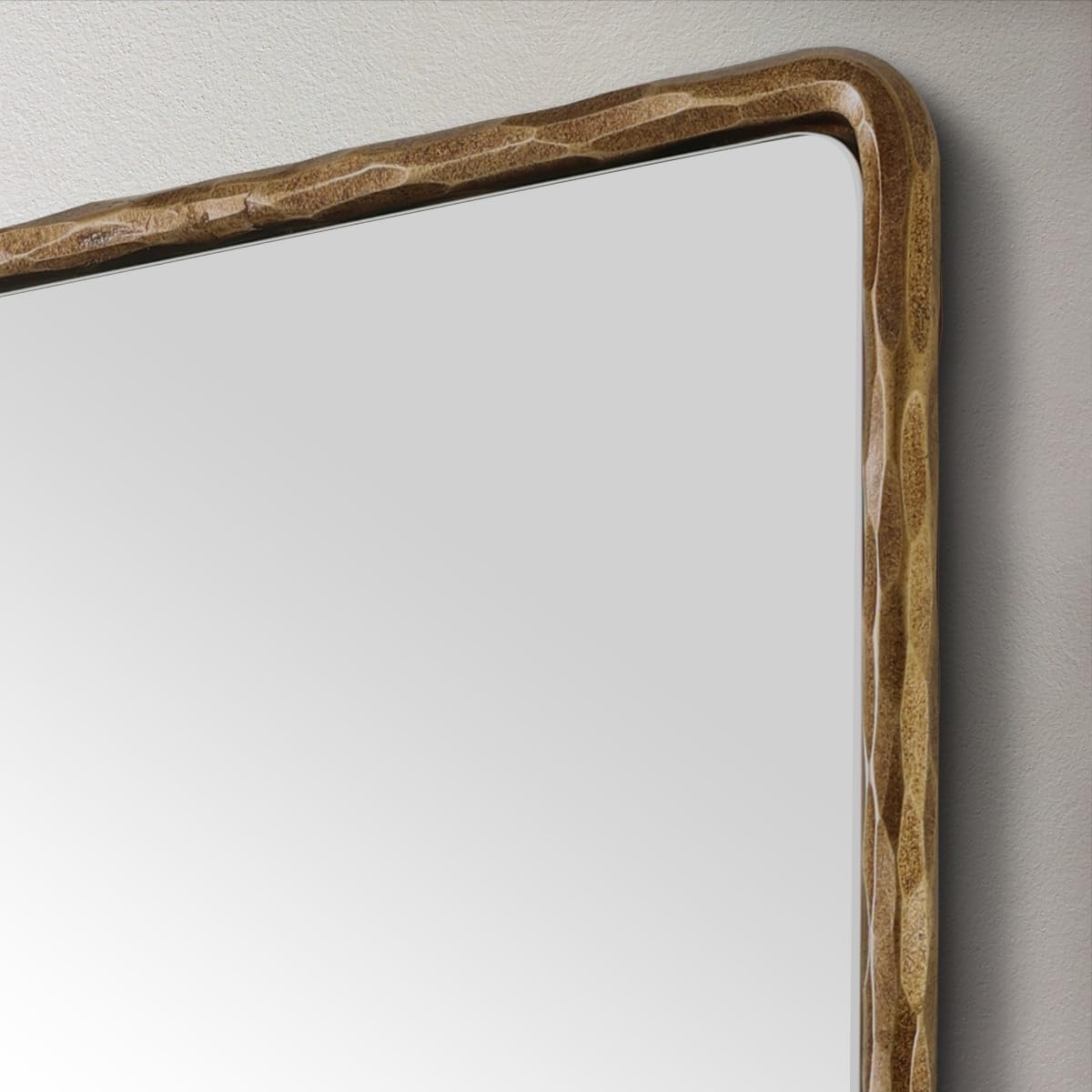 ANDY STAR Hand-Forged Gold Bathroom Mirrors for Wall, 30x36 Inch Vintage Solid Steel Metal Frame Bathroom Vanity Mirror, Antique Rounded Rectangle Wall Mirror, Hangs Horizontally or Vertically