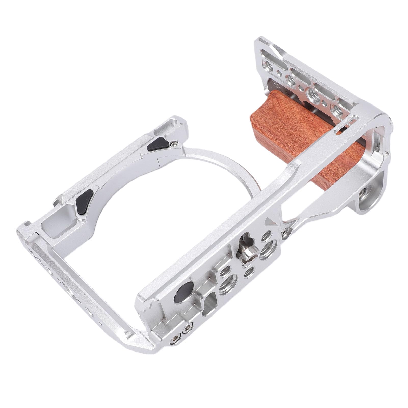 Jiawu Gabbia per Fotocamera ZR, Attrezzatura Protettiva per Produzione Video con Manico in Legno e Supporti Filettati, Realizzata in Alluminio Ad Alta Resistenza (SILVER)