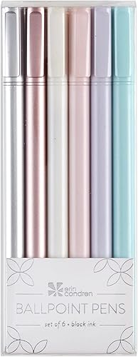 Erin Condren Juego de 6 bolígrafos. Tinta negra rica con acabado suave y punta de bolígrafo perfecto para casi todas las superficies. Perfecto para
