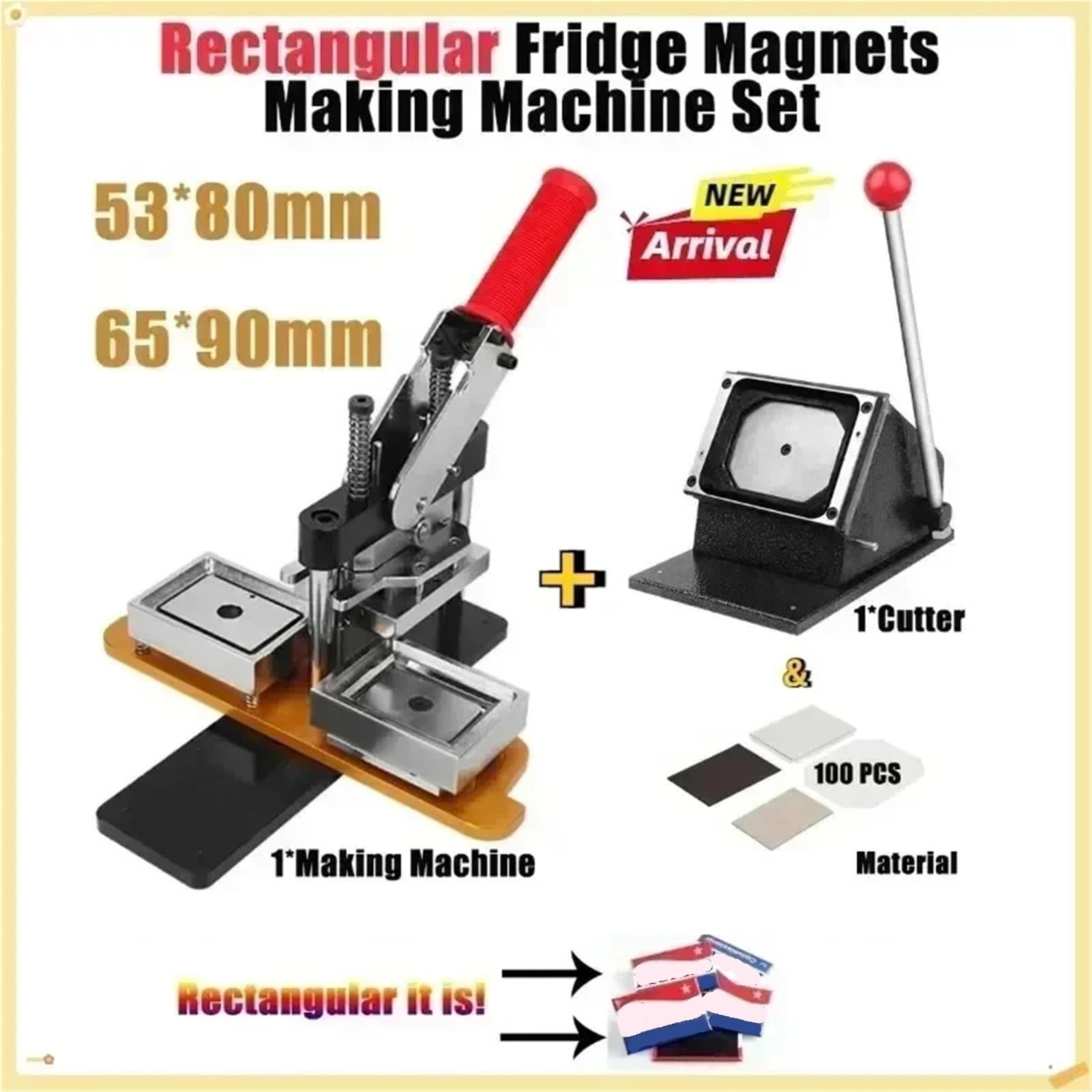 Pin Badge Making Kit Pressa per placca da frigorifero rettangolare manuale e magnete da frigorifero 80x53mm 65x90mm(65x90mm machine Set)