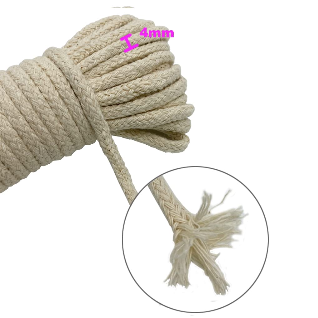 SUNTQ Corda in Cotone Morbido a 3 Fili in Cotone Ritorto a 4 Fili 3mm x100m Corda in Cotone per Appendiabiti Fatto a Mano, Appeso a Parete
