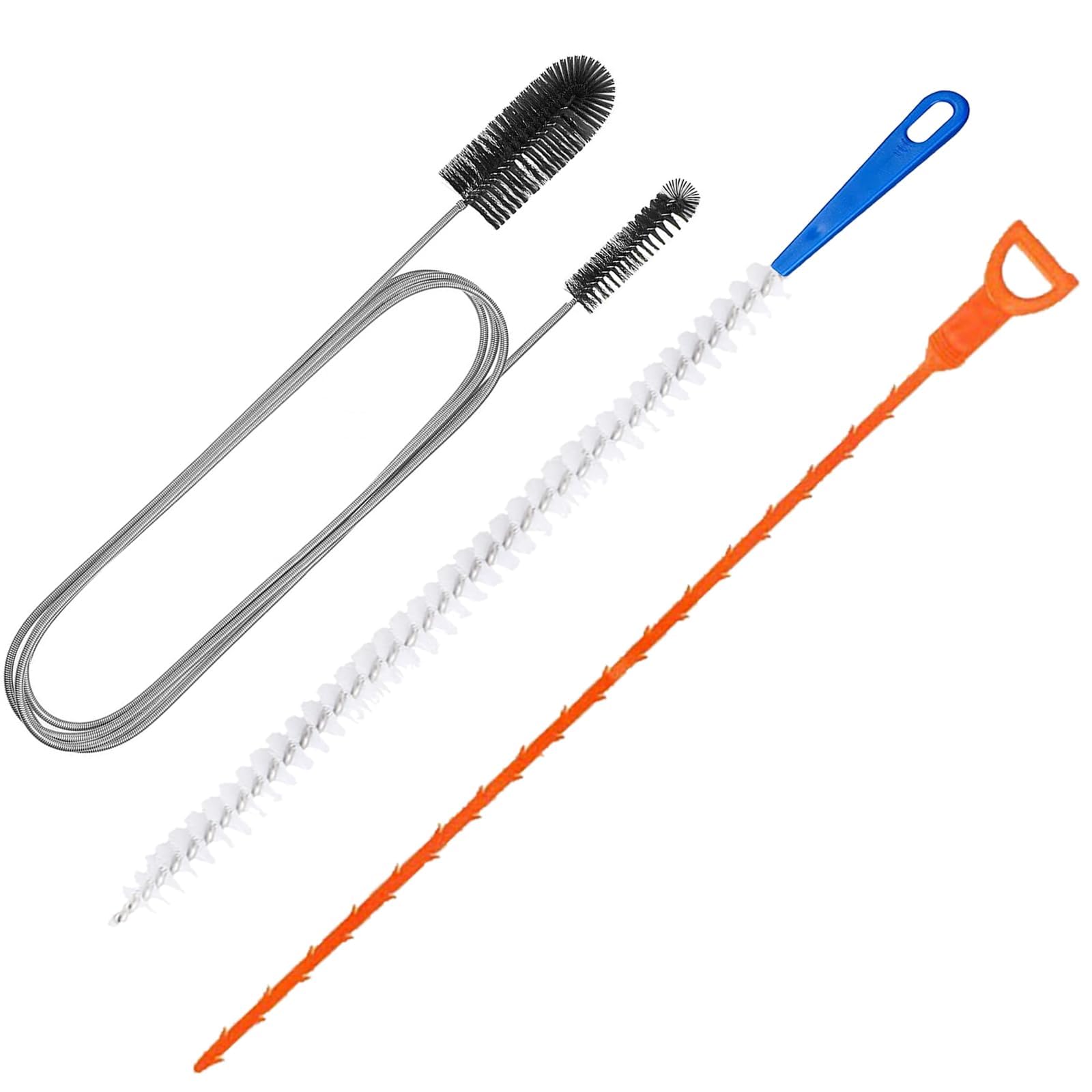 Drain Unblocker Set, 3 Pcs Drain Cleaner Tool, 155 cm Double-ended Drain Pipe Cleaner Brush, 45 cm Sink Unblocker Brush, 50 cm Hair Clog Remover, Plumbing Unclogger Tool for Kitchen Bathroom Shower