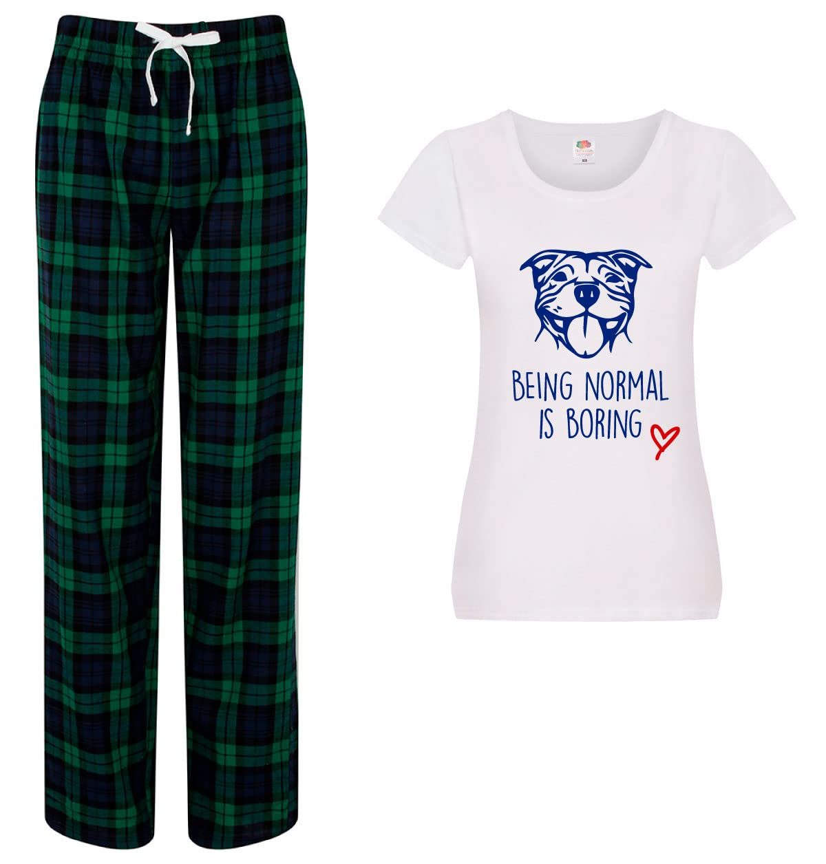60 Second Makeover Limited Staffy Being Normal Is Boring Pyjamas Ladies Tartan Trouser Bottoms Pyjama Dog Pyjamas Staffordshire Bull Terrier Green