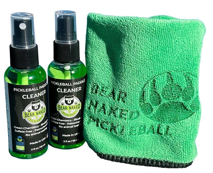 Pickleball Paddle Cleaner Kit - Two 2 fl oz Bottles Plus Microfiber Towel - Enhance Your Performance & Up Your Game - Clean & Green