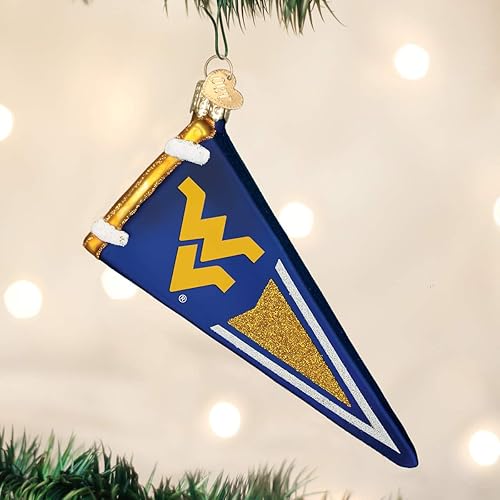 Miniatura 2 de Old World Christmas Adornos de vidrio soplado de la Universidad de Virginia Occidental para banderín de árbol de