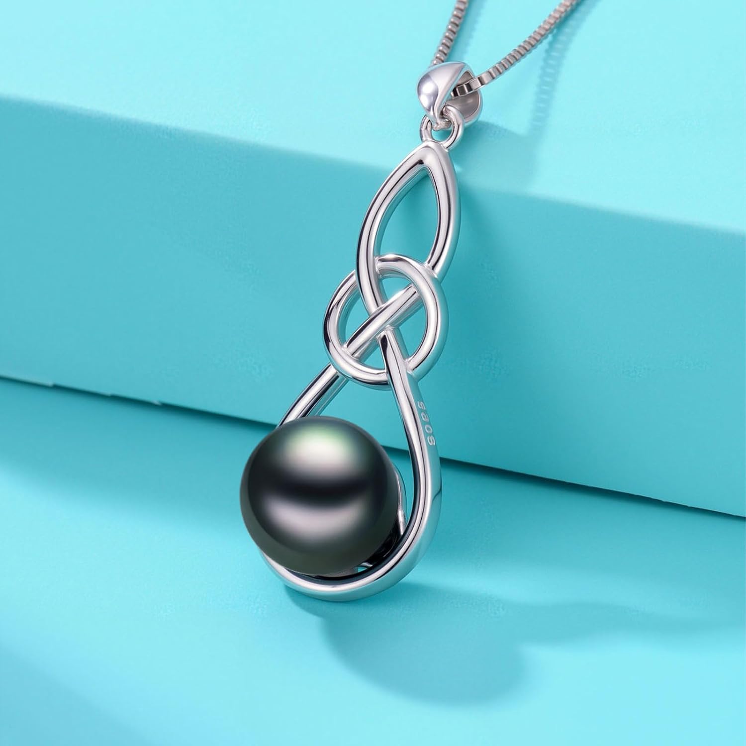 Tahitian Black Pearl AAAA 18K White Gold Plated Sterling Silver Trendy Pendant Necklace for Women Wife Mom Girlfriend Her Jewelry Gift for Anniversary Birthday - Image 4