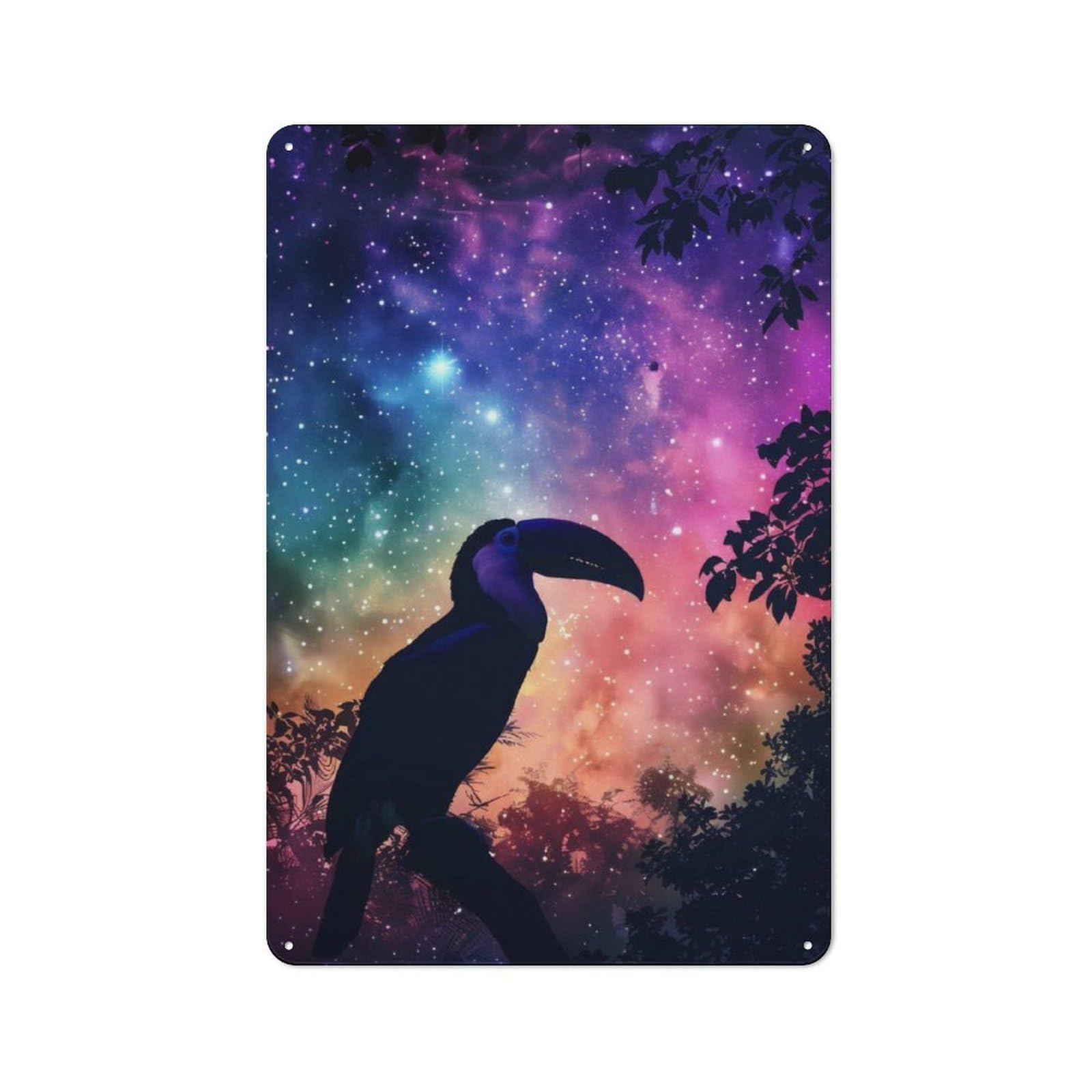 Junmoney Toucan Silhouette Galaxy Shed Style Decorative Metal Plaque 30X20cm Featuring Porch Wall Decor For Patio Bar, Workshop, Shed Or Kitchen