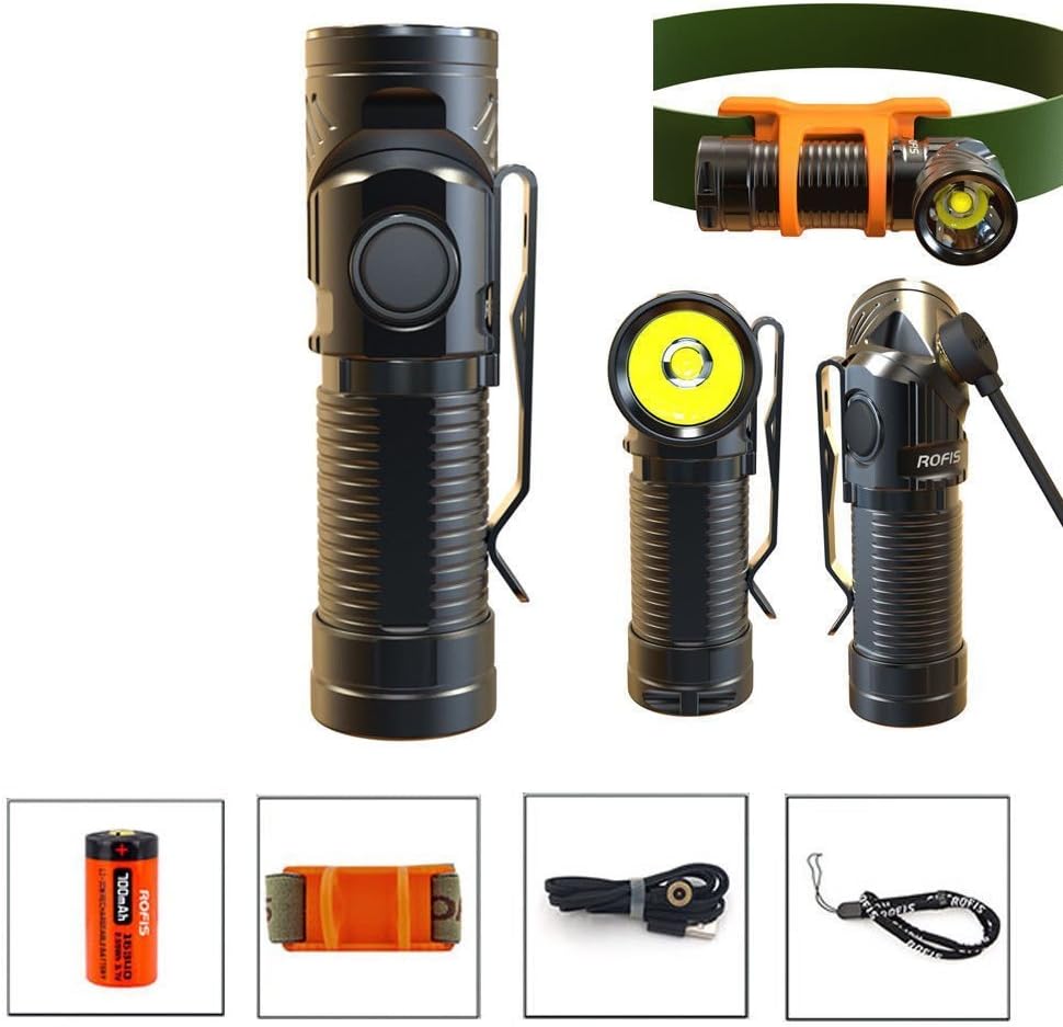 ROFIS R1 900LM CREE XM-L2 U2 LED Headlamp USB Rechargeable CR123A EDC Flashlight