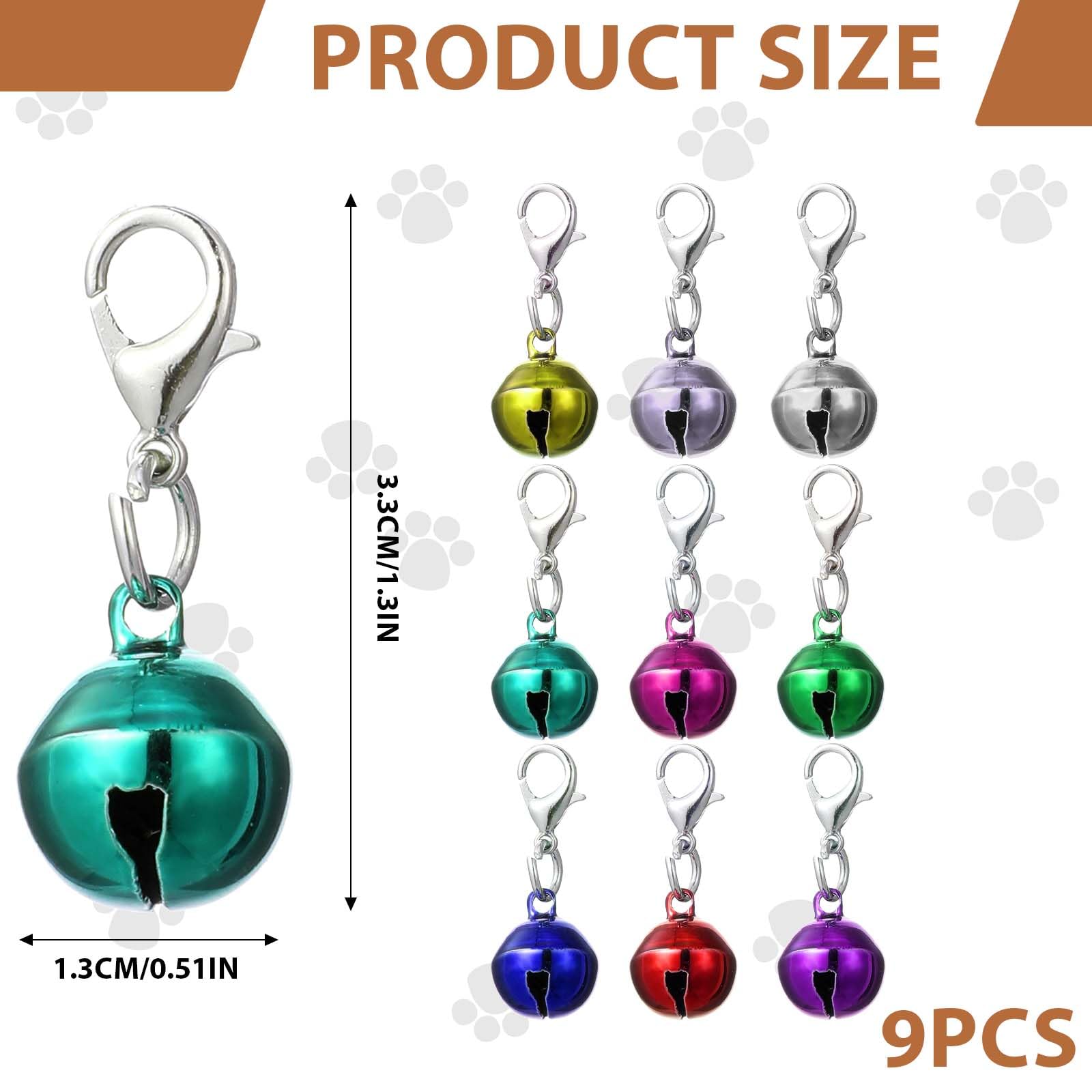 Larrel 9 Stück Katzenhundehalsband Jingle Bell, Bunte Haustier Glocken mit Verschlüssen Trainings Glöckchen Halsband Anhänger Haustierhalsband Zubehör Tracker Glocke für Party DIY Basteln Dekoration