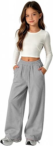 Girls Baggy Oversized Wide Leg Sweatpants Soft Cotton Elastic Waist Track with P