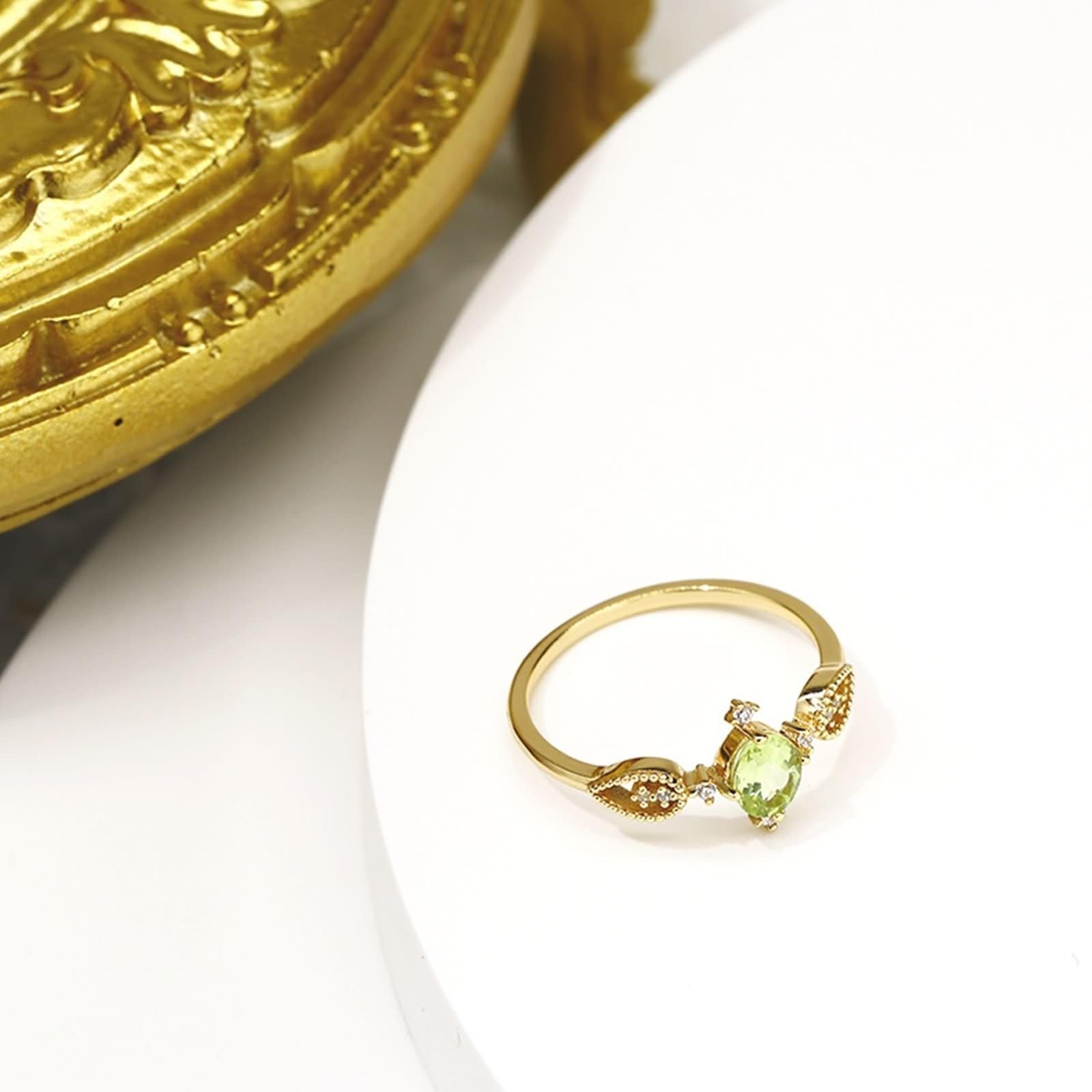 Alianzas de boda doradas de 9 K/14 K/18 K con forma ovalada, peridoto elegante, filigrana chic