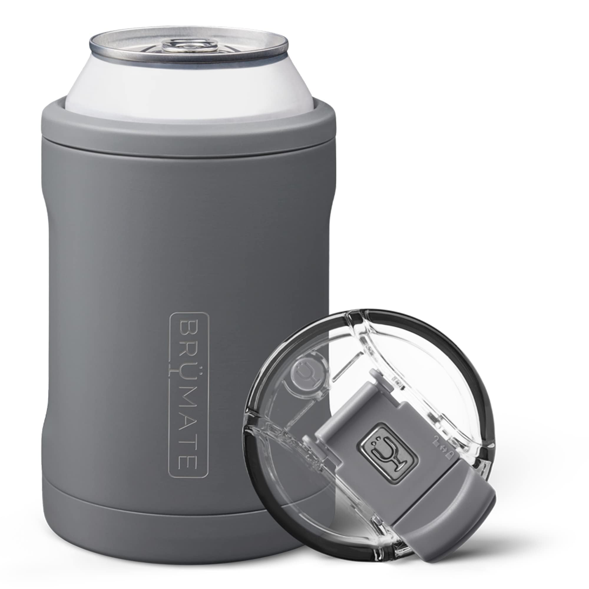 BrüMateHopsulator DUO 2-in-1 Can Cooler Insulated for 12oz Cans + 100% Leak Proof Tumbler with Lid | Can Insulated for Hard Seltzer, Beer, Soda and Energy Drinks (Matte Gray)