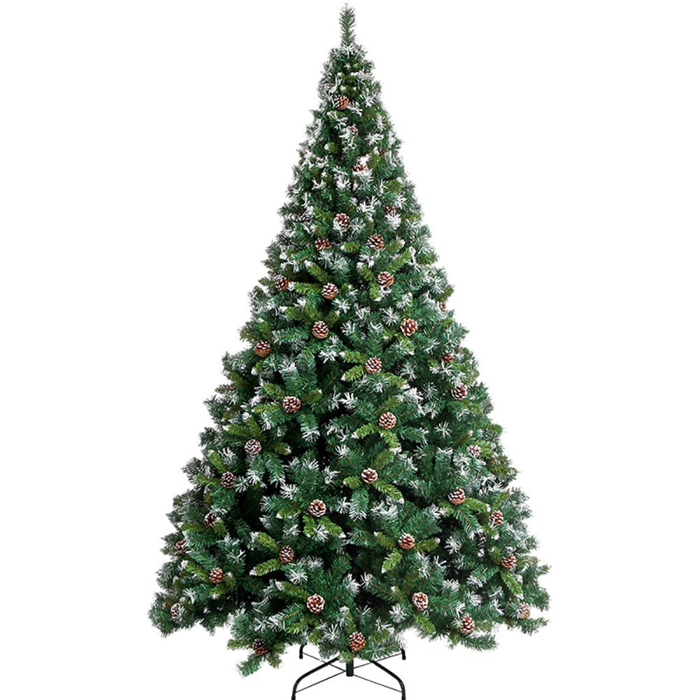 Sjdopulse Green Artificial Christmas Tree, Hinged 1900 Tips 7.8Ft With Flocked Snow Pine Cone Decoration Unlit Sturdy Metal Stand For Indoor Outdoor- 7.8Ft