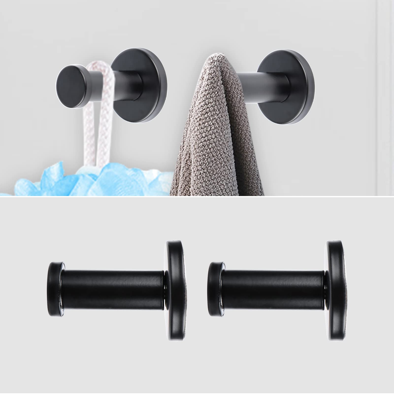 TIANYI-8 Pièces Patere Salle De Bain,55 Mm Crochets Muraux Ronds Noirs Acier Inoxydable Equipe De Vis De Montage Pour Salle De Bain Et Cuisine