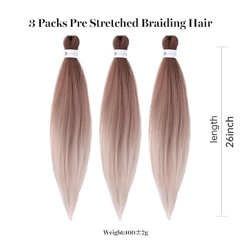 Miniatura 6 de Extensiones de cabello trenzado preestirado negro de 26 pulgadas, 3 paquetes de ajuste de agua caliente, trenzas de ganchillo sintéticas Yaki suaves