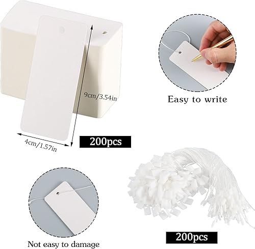 Miniatura 9 de Juego de 200 etiquetas para ropa, etiquetas de precio grande con etiquetas de regalo de cuerda de 3.5 x 1.6 pulgadas, etiquetas colgantes de papel