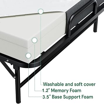 IKIMI Folding Bed with Mattress for Adults,96x190cm Portable Roll Away Beds with Wheels,Thick Memory Foam Mattress Foldable Bed & Mattress Set for Guest Hideaway Metal Rollaway Bed Frame Space Saving
