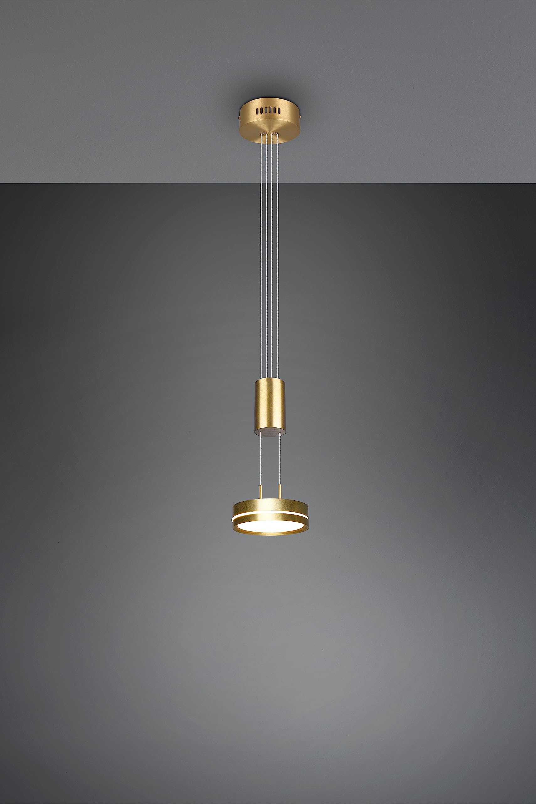 Trio, Zawieszenie, Franklin w tym. 1 x LED, SMD,9,0 W, 3000K,1050 Lm. Plastik, Biały, Korpus: Aluminium, Matowy mosiądz Ø:14,0cm, H:150,0cm