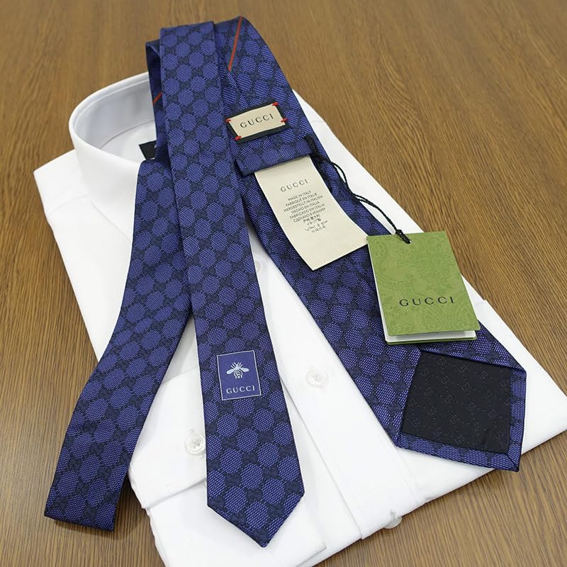 ★★送料無料★★ネクタイ ブランド ブランドネクタイ グッチ ネクタイ GG柄 ライン入り(8cm) AREND (ネイビー（GG10）) [並行輸